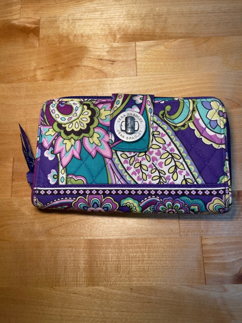 Vera Bradley Teal Purple Paisley Quilted Heather Hipster Crossbody Wallet Bundle - Picture 10 of 16